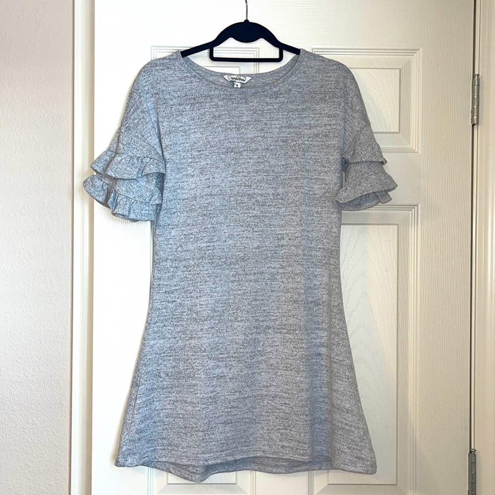 Grey ruffled short sleeve dress